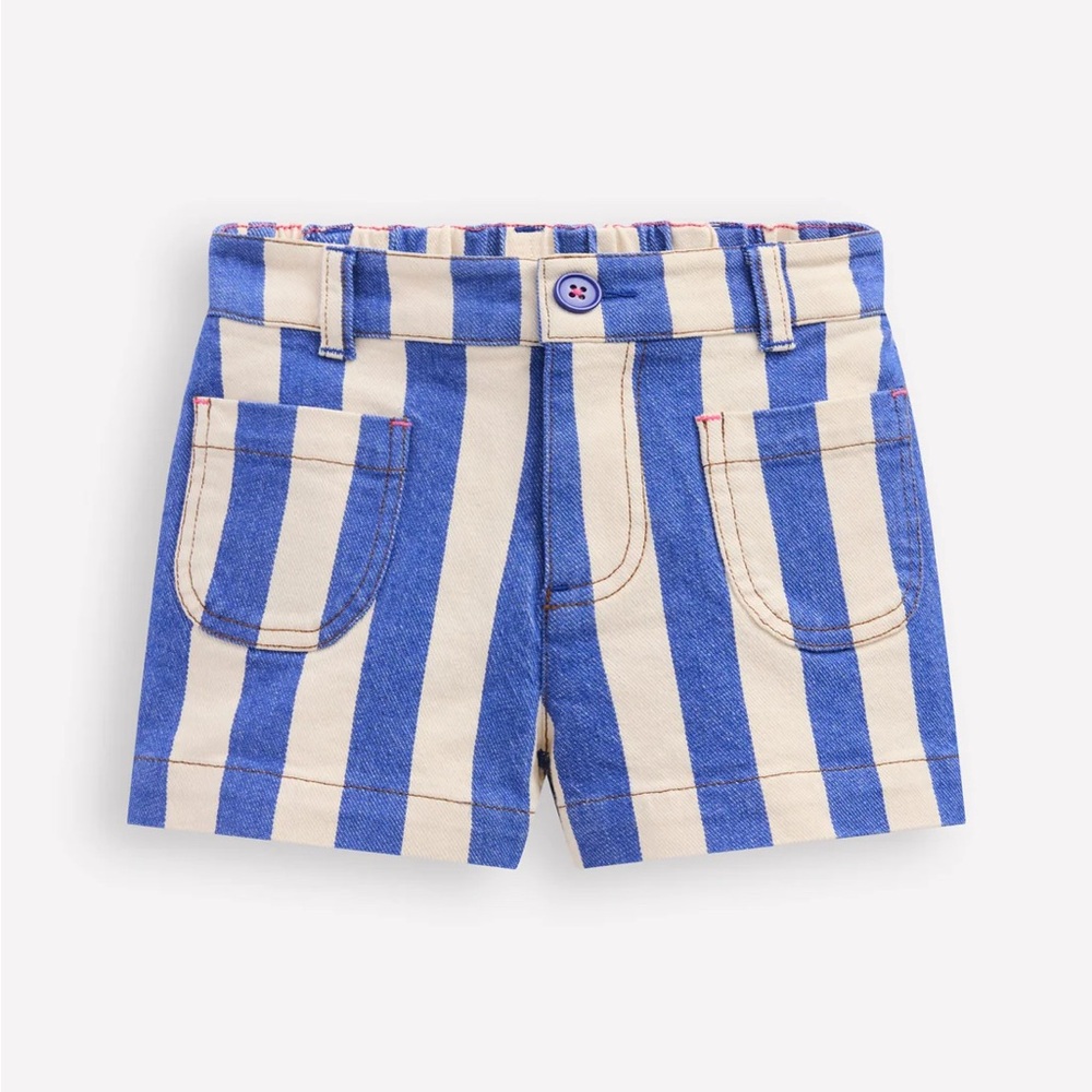 *SALE* NWT Mini Boden Patch Pocket Shorts in Orion Blue/Ivory - Picture 2 of 8